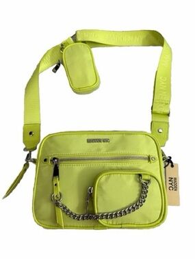 Neon Yellow Madden NYC Crossbody Bag with Chain Detail